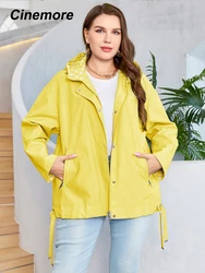 Cinemore-gabardina impermeable para mujer, chaqueta cortavientos informal de talla grande con cinturón de capucha, abrigo suelto, otoño