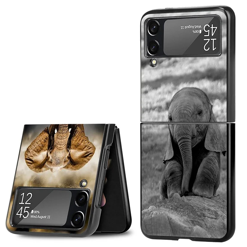 Matte Phone Case For Samsung Galaxy Z Flip5 Flip4 Flip3 Flip 3 4 5 5G Luxury Elephant Baby Animal ZFLIP Hard Black Soft Cover