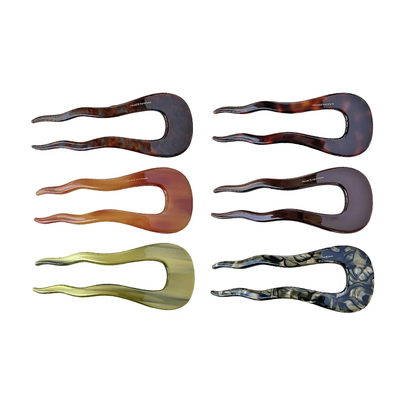 

Korean FRANCE Gold Label Retro U-shaped Large Wave Hairpin with Flower Bud Hair Insertion French Chocolate Color