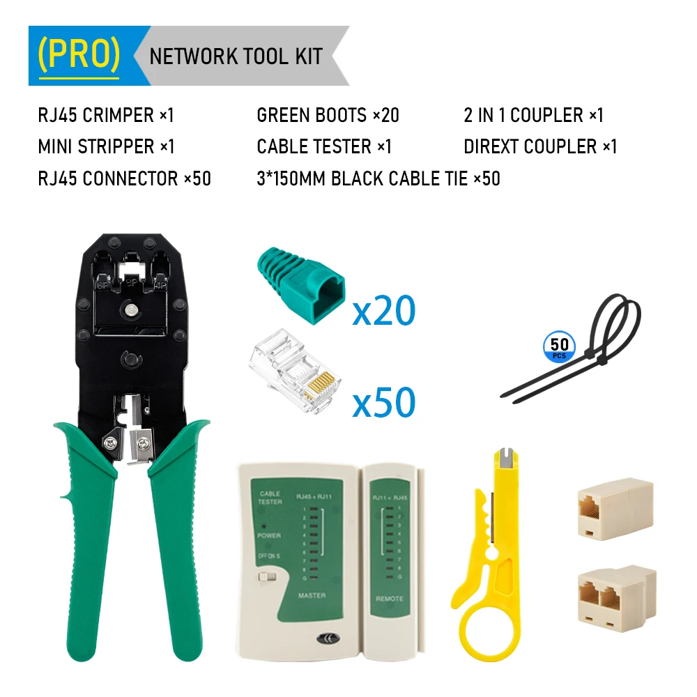 RJ45 Crimper Lan Tester Tool Set Ethernet Kabel Stripper Punch Down Tool rj 45 rj11 Connectors 12 in 1 Bekabeling Reparatieset