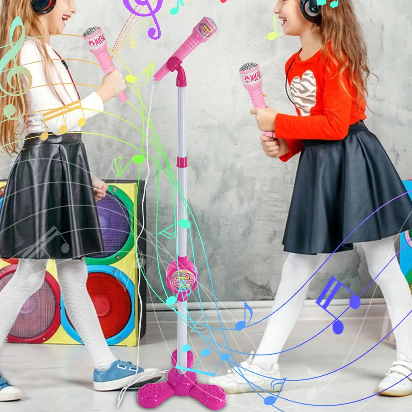 ไมโครโฟนสำหรับเด็กพร้อมขาตั้ง เครื่องคาราโอเกะ ของเล่นเครื่องดนตรี ของเล่นเสริมพัฒนาการ ของขวัญวันเกิดสำหรับเด็กหญิงและเด็กชาย