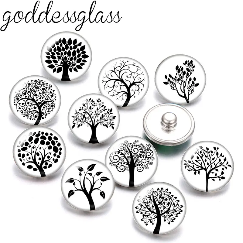 Neue schwarze Farbe Baum des Lebens Sorte 10 Stück Runde Foto 12mm/18mm Druckknöpfe für 12mm/18mm Snap Halskette DIY Erkenntnisse Schmuck