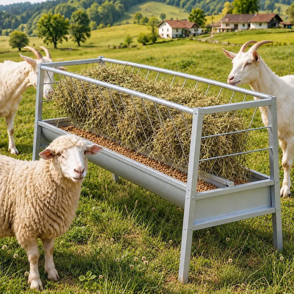 77Gal Heavy Duty Galvanized Steel Hay Feeder for Goats & Horses 2 in 1 Large Capacity Feeder/Farm/Trough with Smooth