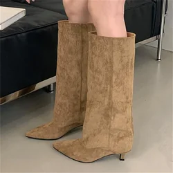 Eilyken Street Style Women Pointed Toe Low Heels Knee-High Boots 2026 Winter Shoes Female Long Booties Zapatos De Mujer