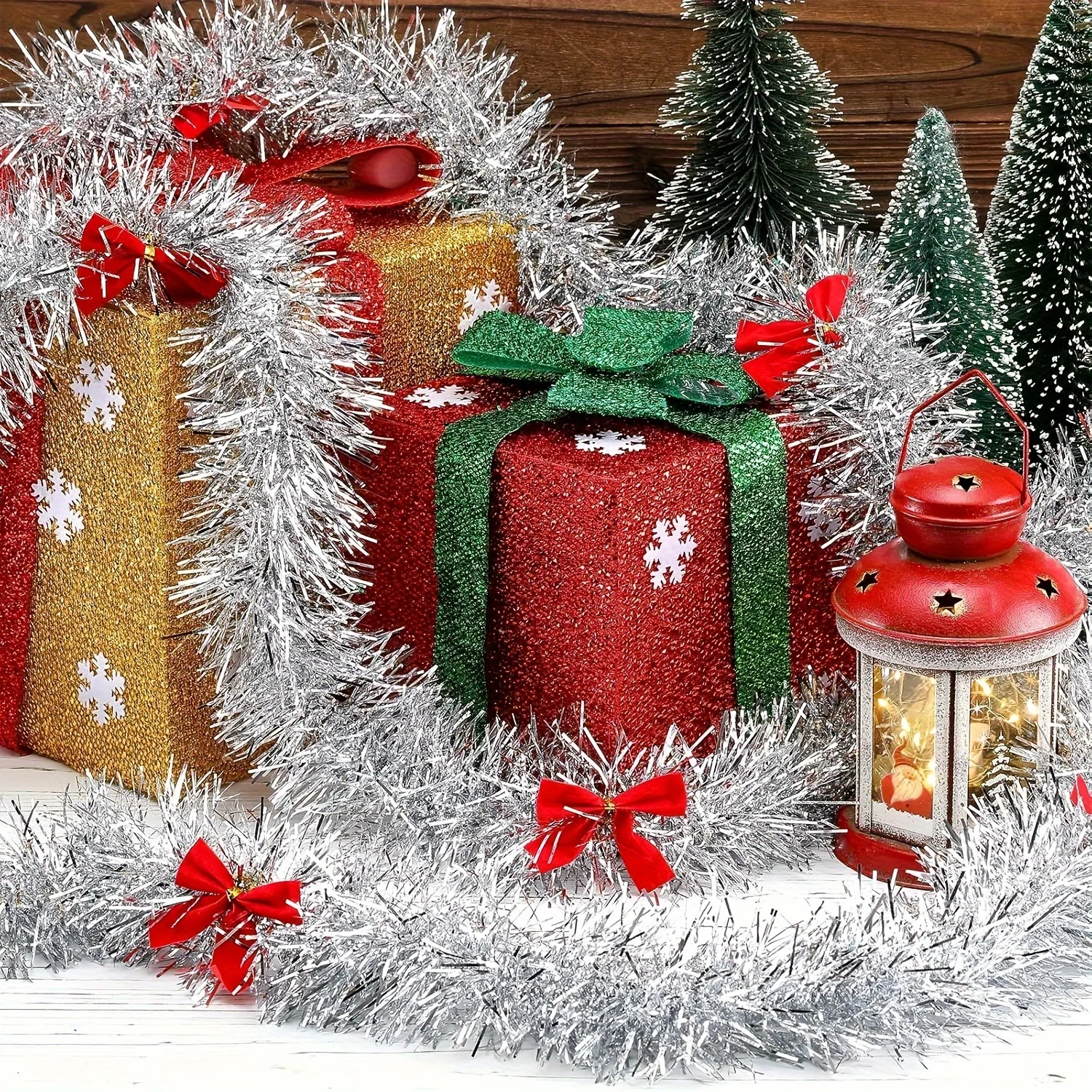 พวงมาลัยคริสต์มาสประดับด้วยโบว - Tinsel Garland Decoration บทวิจารณ์และราคา