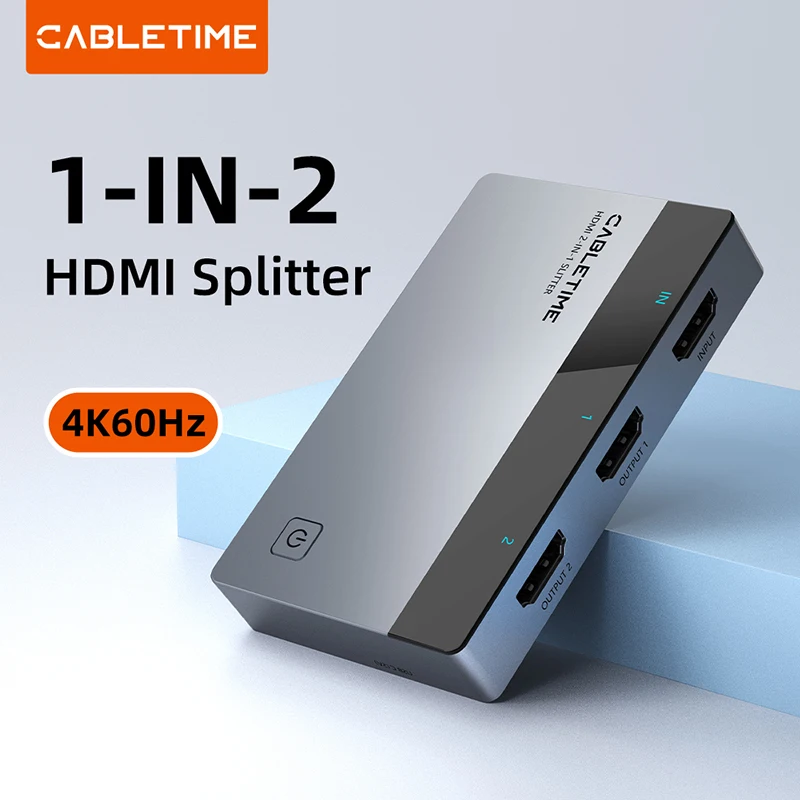 

CABLETIME HDMI-сплиттер 1 в 2, 4K, 60 Гц, светодиодный разветвитель экрана для HDTV, компьютерный монитор, переключатель PS5, Xiaomi, Macbook, ноутбук