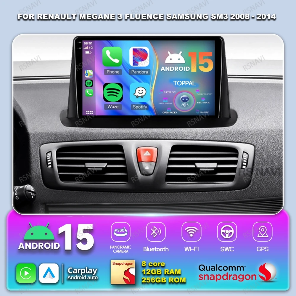

Android 15 Car Radio For Renault Megane 3 Fluence Samsung SM3 2008 - 2014 Autoradio BT Head Unit Stereo Qualcomm 5G WIFI DVD DSP