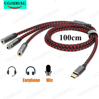 1M USB C Audio Jack Adapter Type-C Male to 3x3.5mm Female AUX Stereo Microphone Headphone Splitter Cable for Phone Tablet Laptop
