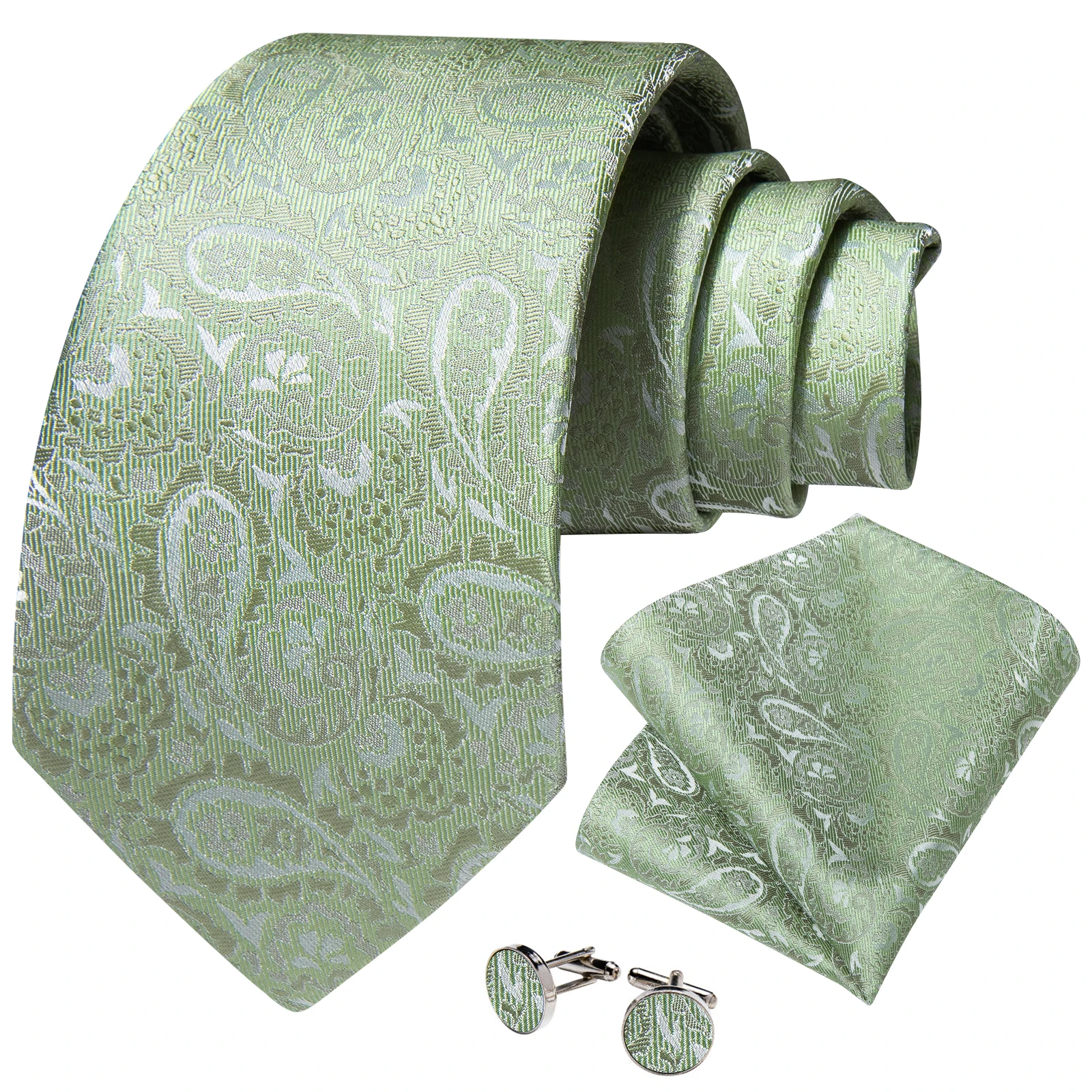 Men Tie with Brooch Pin Sage Green Beige Purple Blue Paisley Polyester 8cm Ties for Men Wedding Prom Groom Accessories Gift