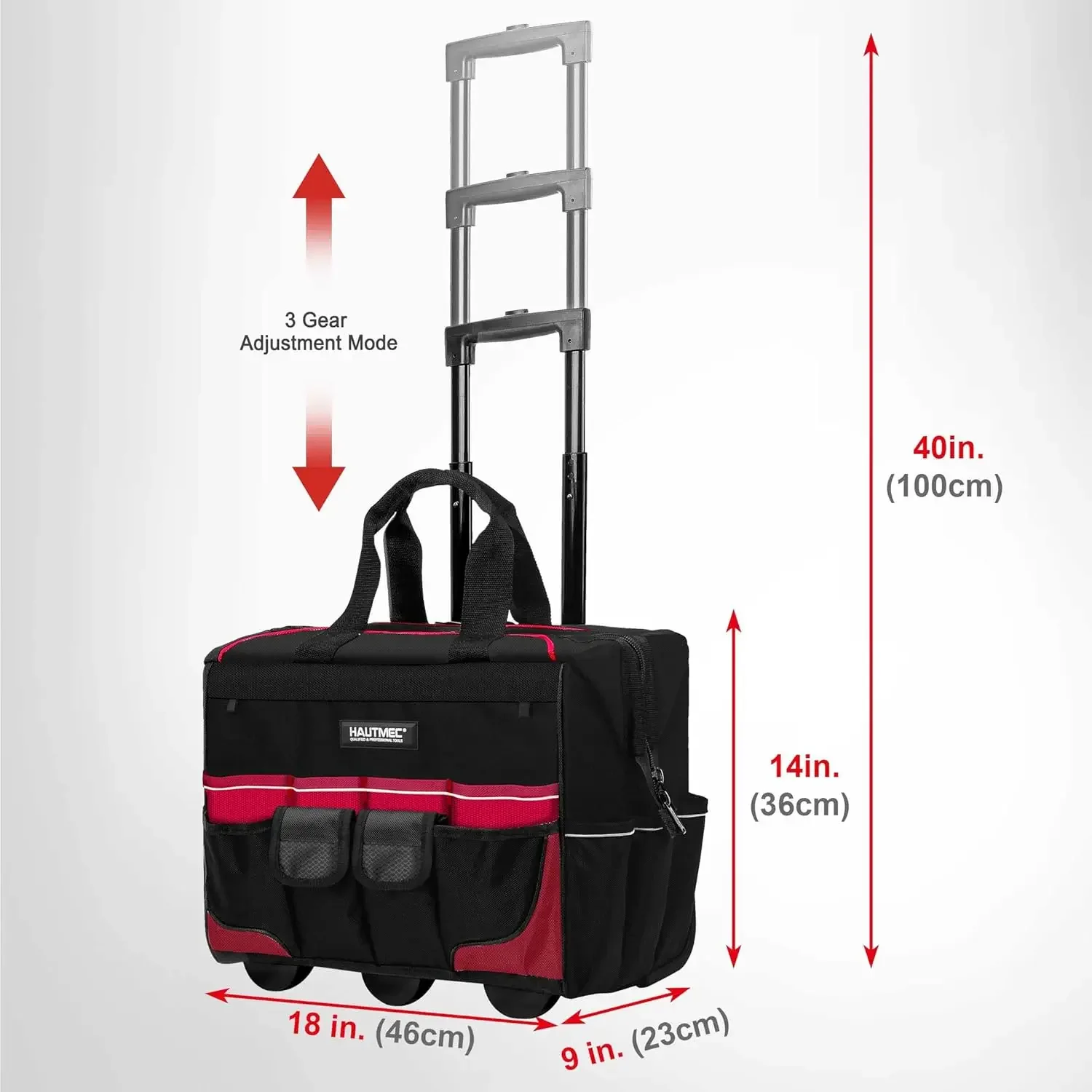 18" Rolling Tool Bag With Wheels Portable Tool Bag With Adjustable Telescoping Handle Wide Mouth Storage Organizer Perfect Mens