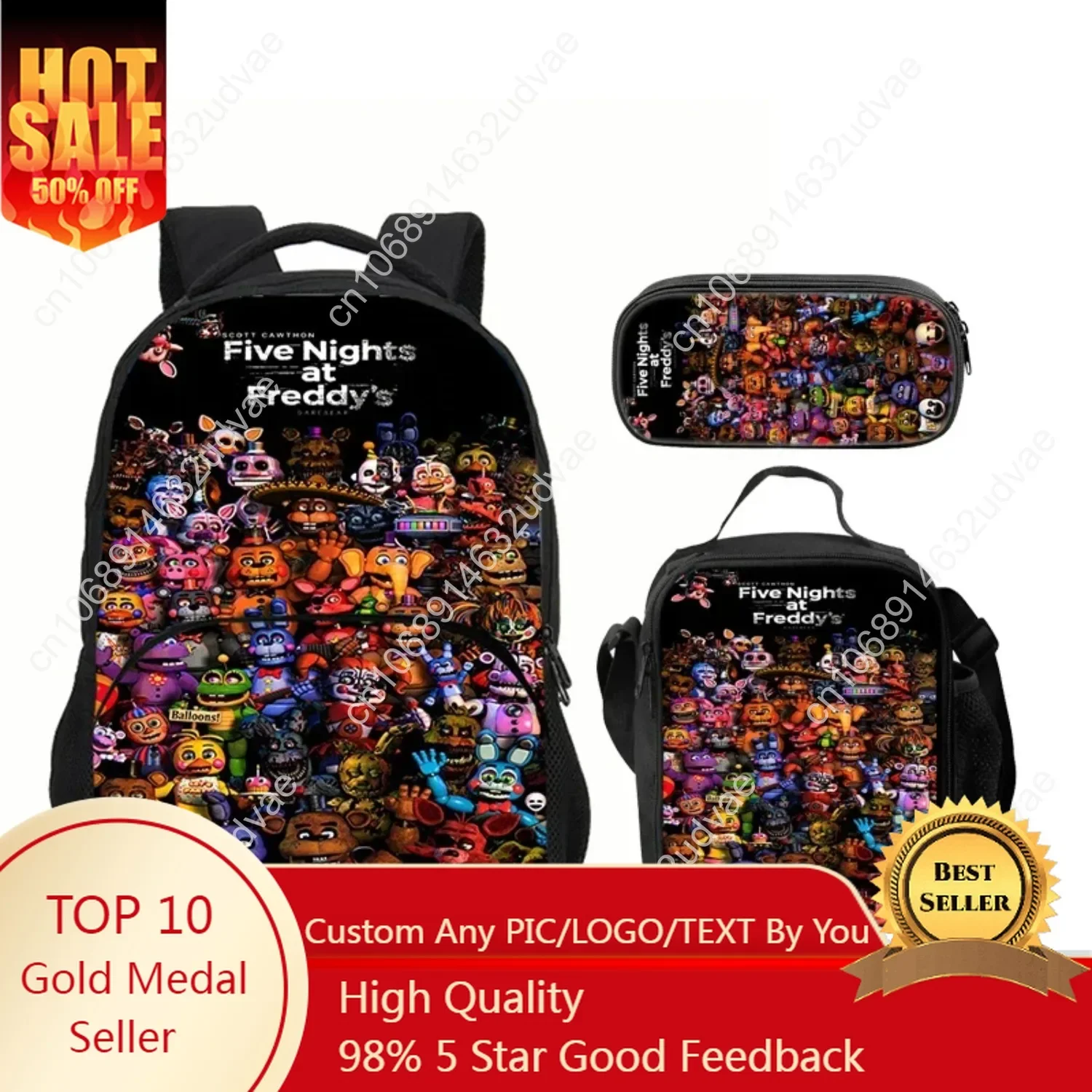 Cartoon Five Nights Child School at Freddys Backpack With Lunch Bags Pencil Bags For Kindergarten,Best Gift For Boys Girls