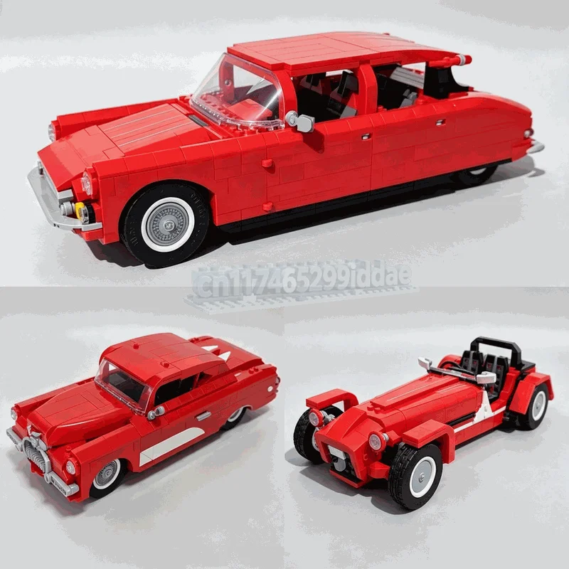 NEW Parts Three In One Classic Red Car Building Blocks Vintage Vehicle Model Creative DIY Assembly Toy Collection Display Gift