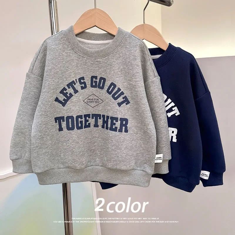 Printed Letter Sweatshirt Boys Clothes Teenagers Long Sleeve Pullovers Girls Kids Cotton Tops Blue Grey Children's Clothing