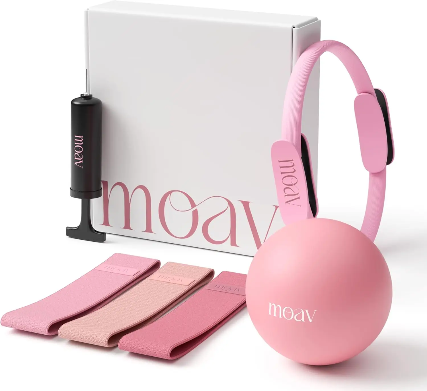 

Premium Pilates Kit: 14" Ring, Mini Ball with Pump & 3 Resistance Bands for Full Body Home Workouts