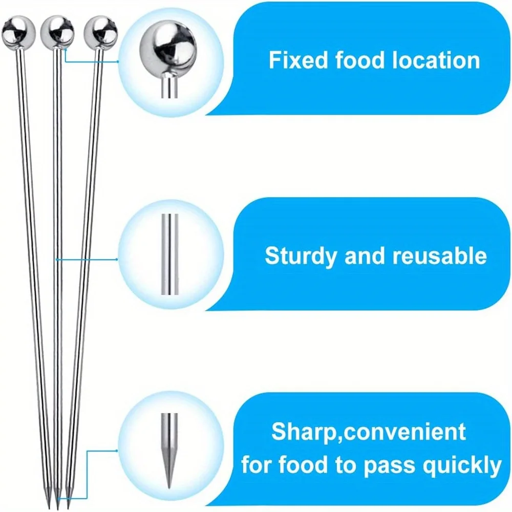 15 Pcs/pack Stainless Steel Cocktail Toothpicks Reusable Cocktail Skewers Garnish Glass, Bloody Mary Skewers, Metal Martini Cups