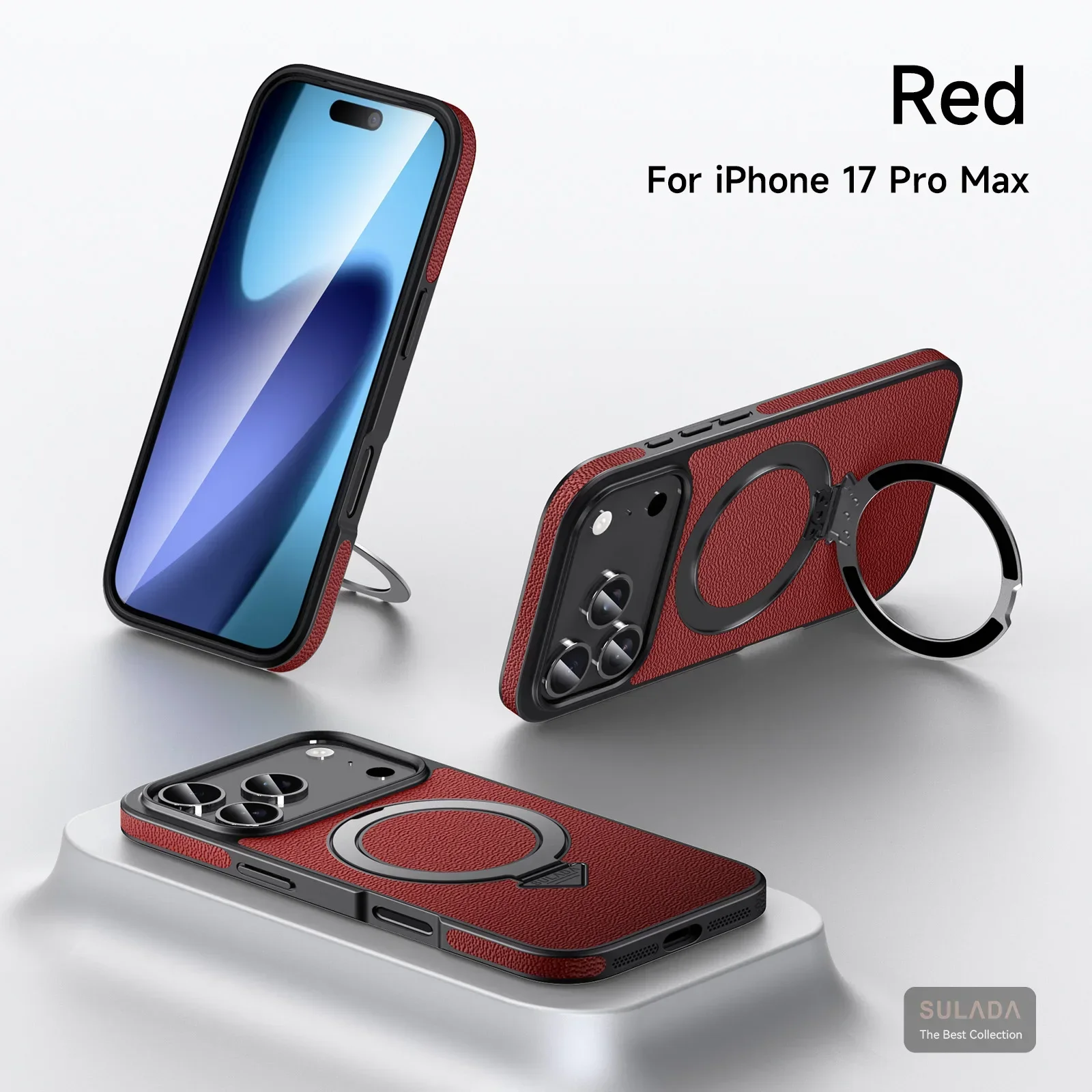 Leather Car Magnetic Phone Case for iPhone 18 pro Max 17Pro with 360° Rotating Bracket Magsafe Wireless Charging Shockproof