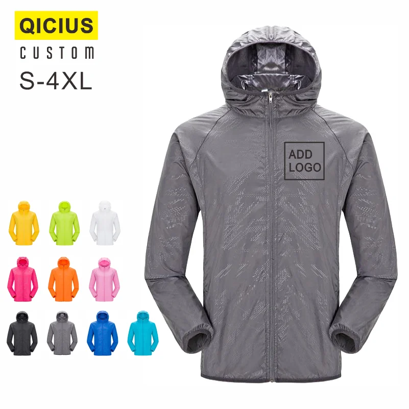 Chaqueta personalizada para hombre, cortavientos impermeable con capucha, con logotipo informal, ropa de protección solar para mujer, 4xl, para