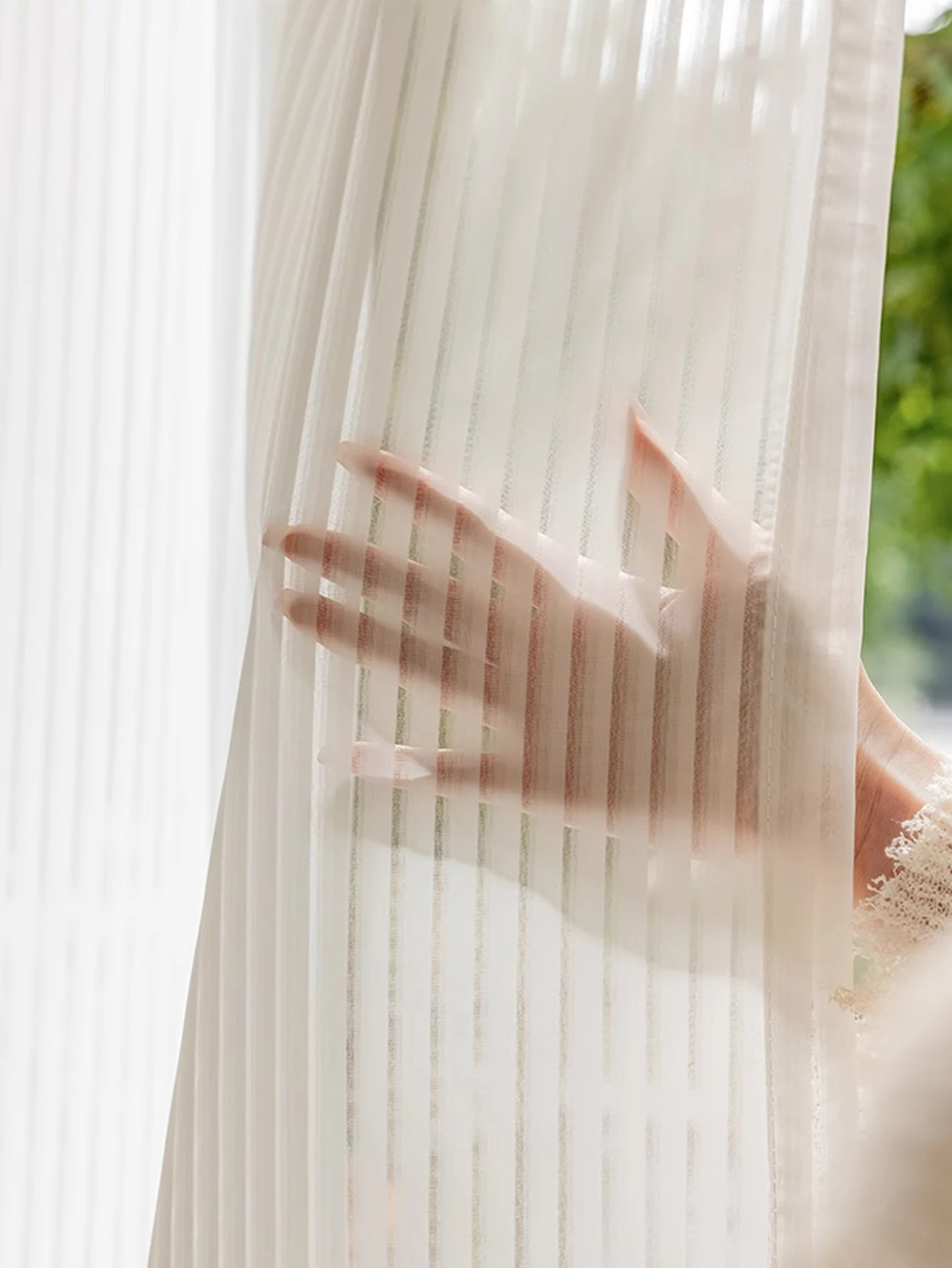 1pc White non perforated gauze curtain for easy installation, modern and simple, UV resistant, suitable for bedroom, living room
