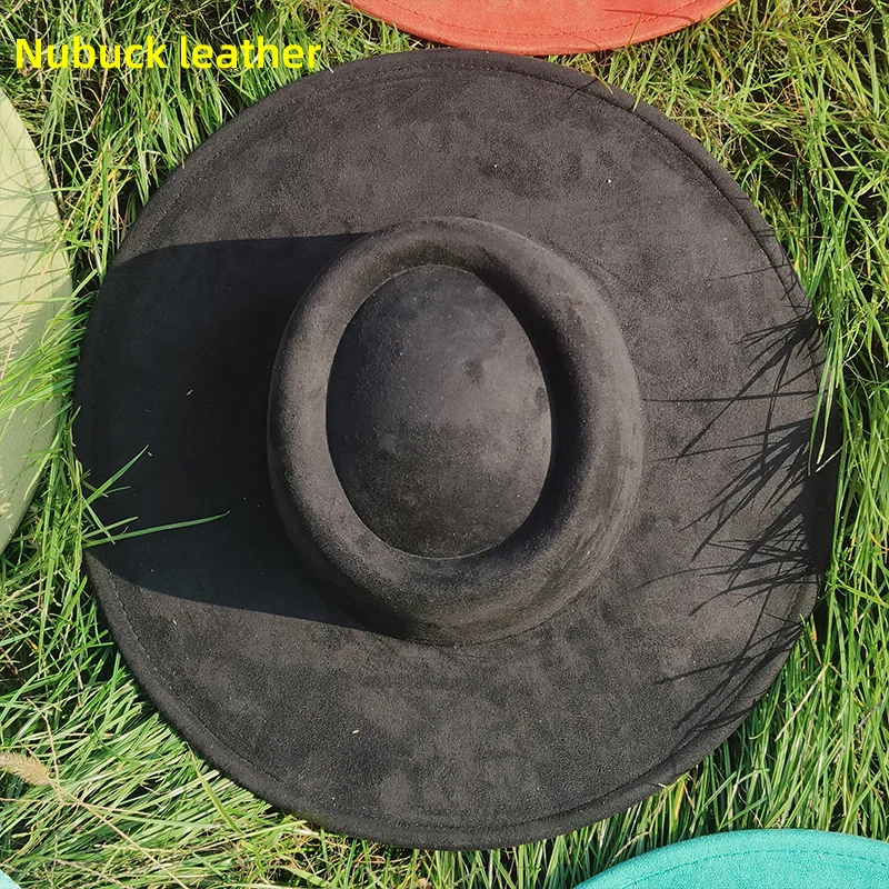 9,5 cm große Krempe Retro Nubuk leder Fedora Hut für Frauen Männer Matcha grün flache Zylinder Herbst Winter breite Krempe Luxus Britisch