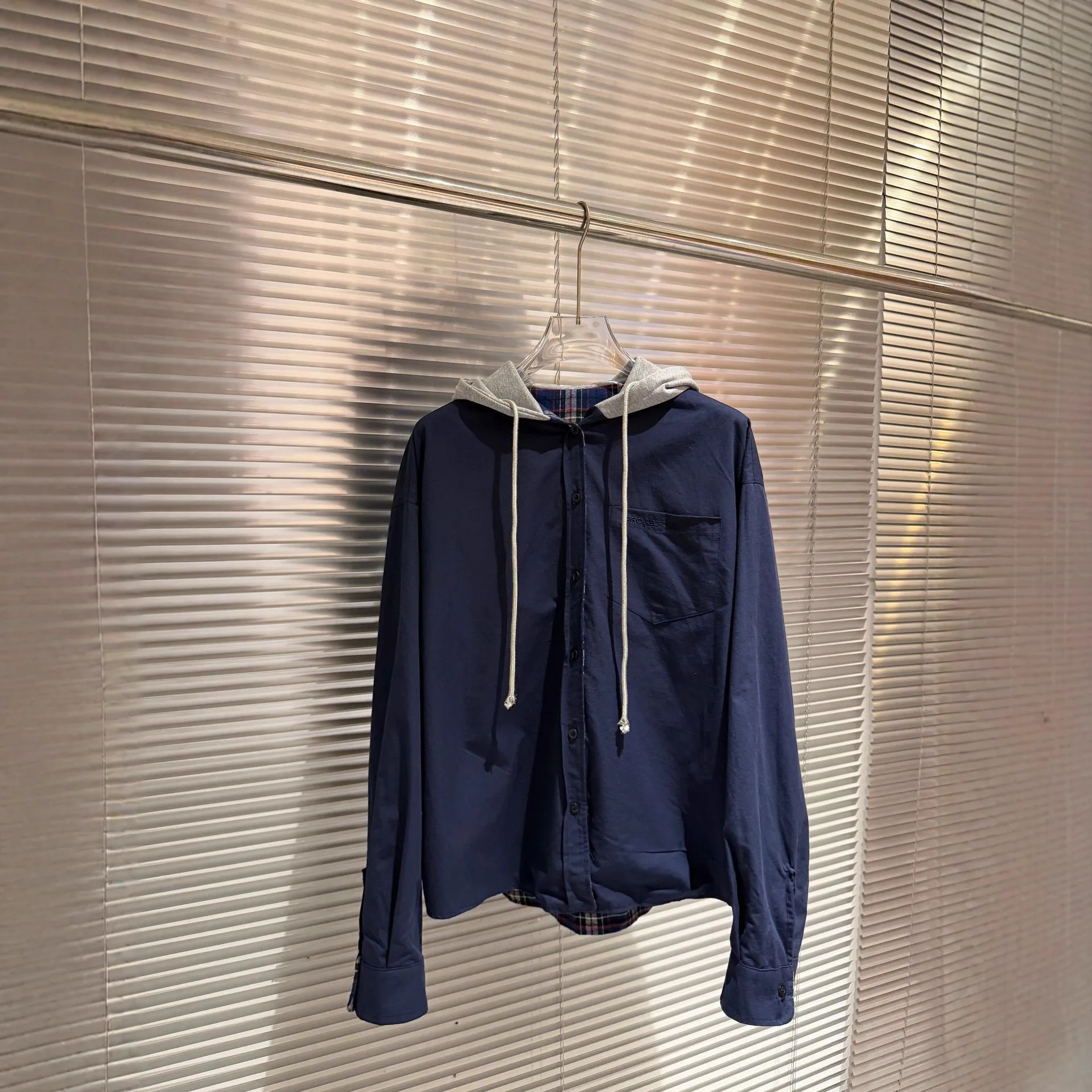 프로젝트 G/R Grailz 2026 새로운 스타일 리버시블 하이 스트리트 체크 무늬 후드 셔츠 재킷 캐주얼 유니섹스 패션