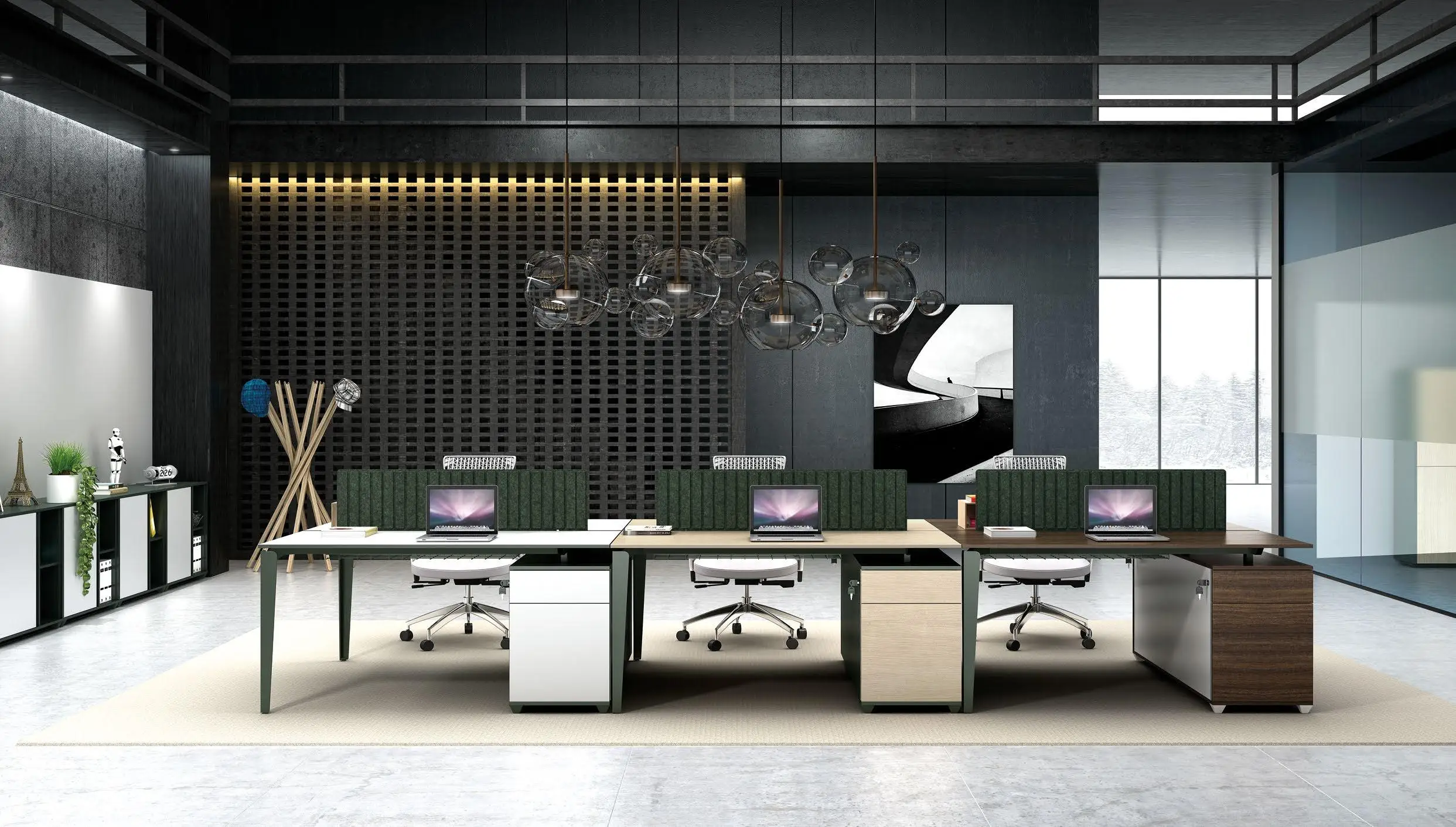 تصميم حديث وحدات أثاث المكاتب محطة عمل مكتب طاولة مكتب الموظفين بمقعدين