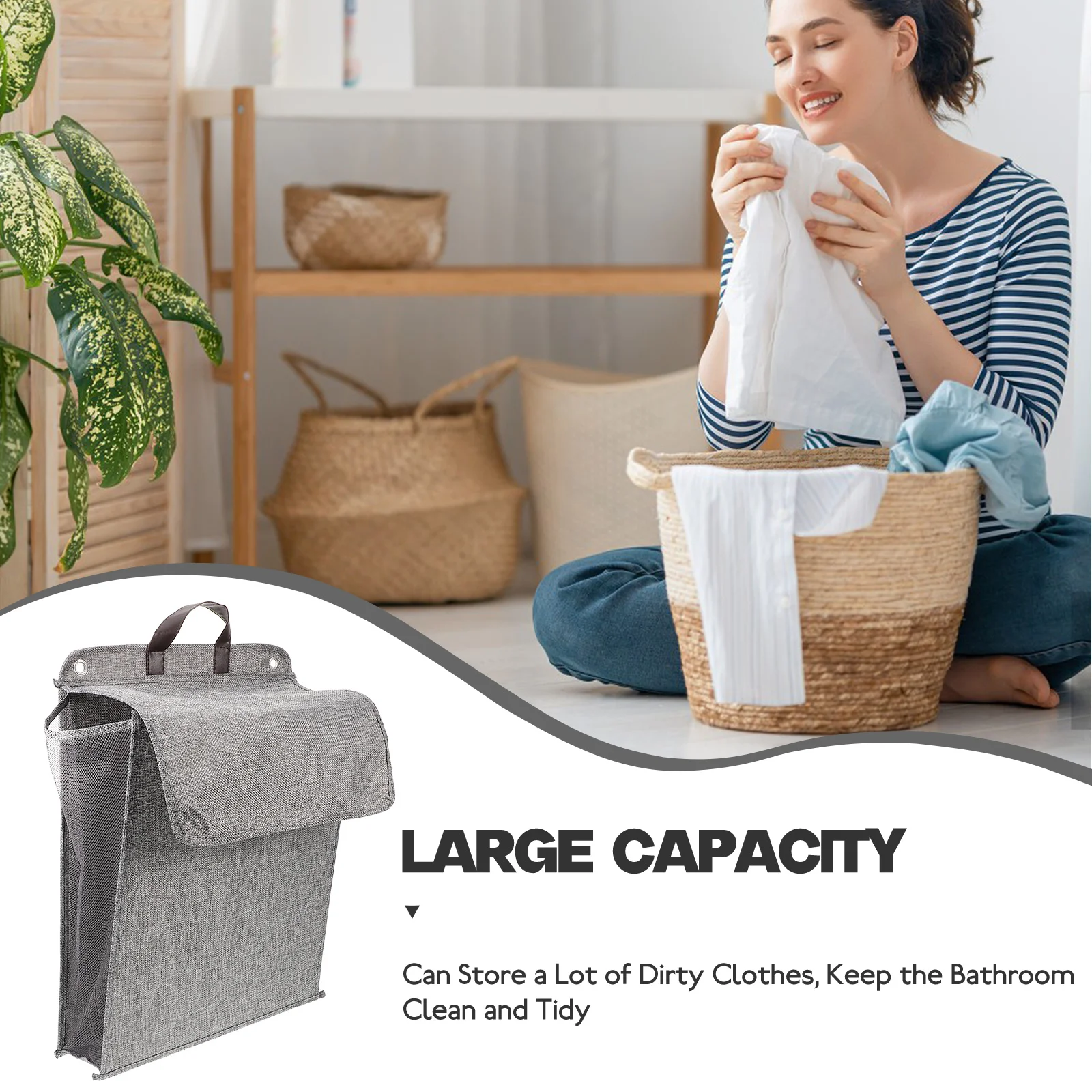 

Wall Hanging Laundry Basket Collapsible Cotton Linen Hamper 45x35x10 Gray Bedroom Bathroom Storage Baskets Dirty Clothes