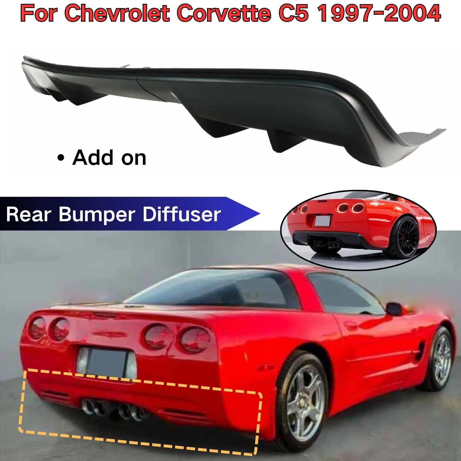 

For Chevrolet Corvette C5 1997-2004 Rear Bumper Diffuser Add on Spoiler Splitter Car Accessories Body Kit Carbon Fiber Print