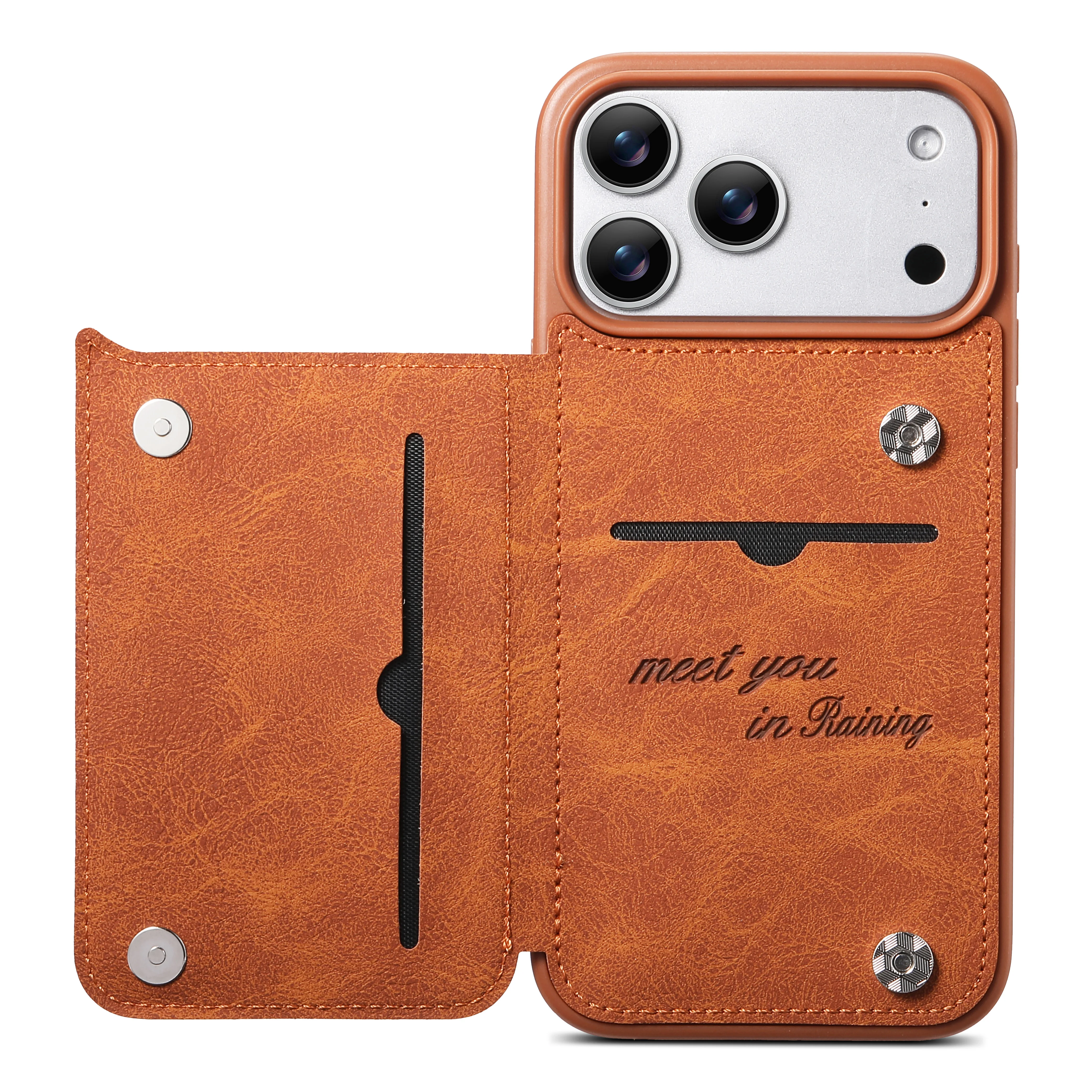 Luxury Retro Flip Card Leather Phone Case For iPhone 17 Pro 16 15 14 13 Pro Max 17Air 16E Slim Magnetic Card Holder Cover view 2