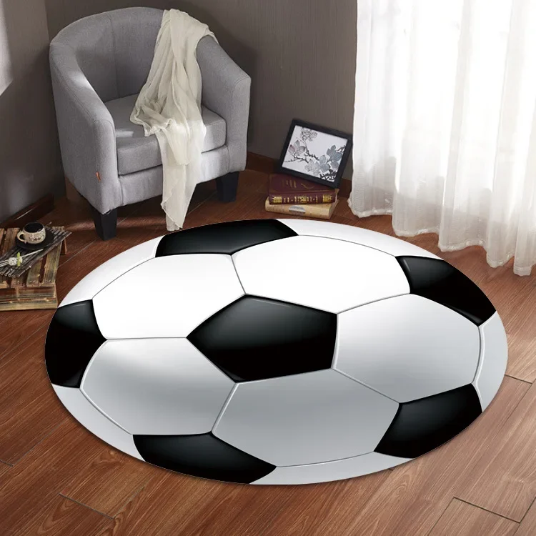 Round Sports Ball Themed Rug – Fun Football & Basketball Design, Perfect , Living Room, or Computer Chair Mat