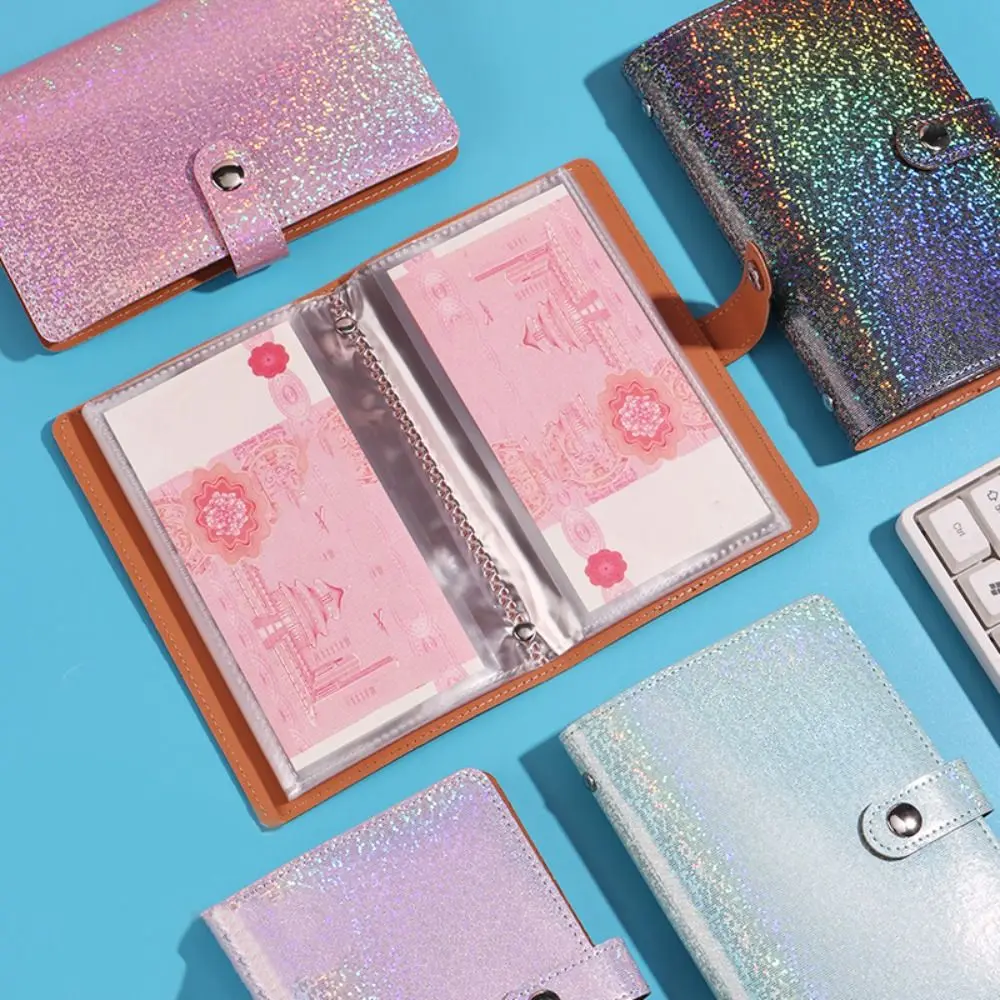 50Sheets Saving Money Binder Bling Shiny Portable Cash Budget Binder PU Leather Planner Organizer Envelopes Saving Challenges