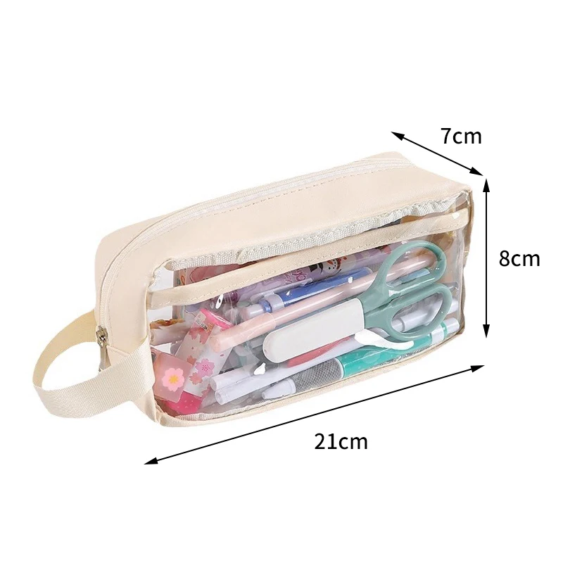 Sac à stylos transparent à double couche pour filles, étuis scolaires esthétiques, boîte de papeterie portable, poudres à crayons, utilitaires mignons