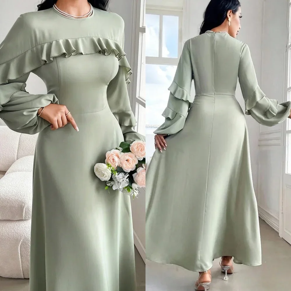 

Chinese Style Jersey Pleat A-line O-Neck Midi Dresses Homecoming Dresses Classic Exquisite Modern Style Pastrol Unisex