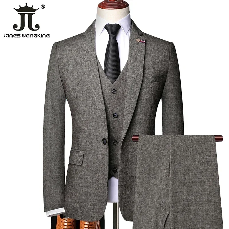 S-6XL (Jas + Vest + Broek) Retro Gentleman Klassieke Mode Plaid Heren Formele Zakelijke Slanke Pak 3 Stuks Set Bruidegom Trouwjurk