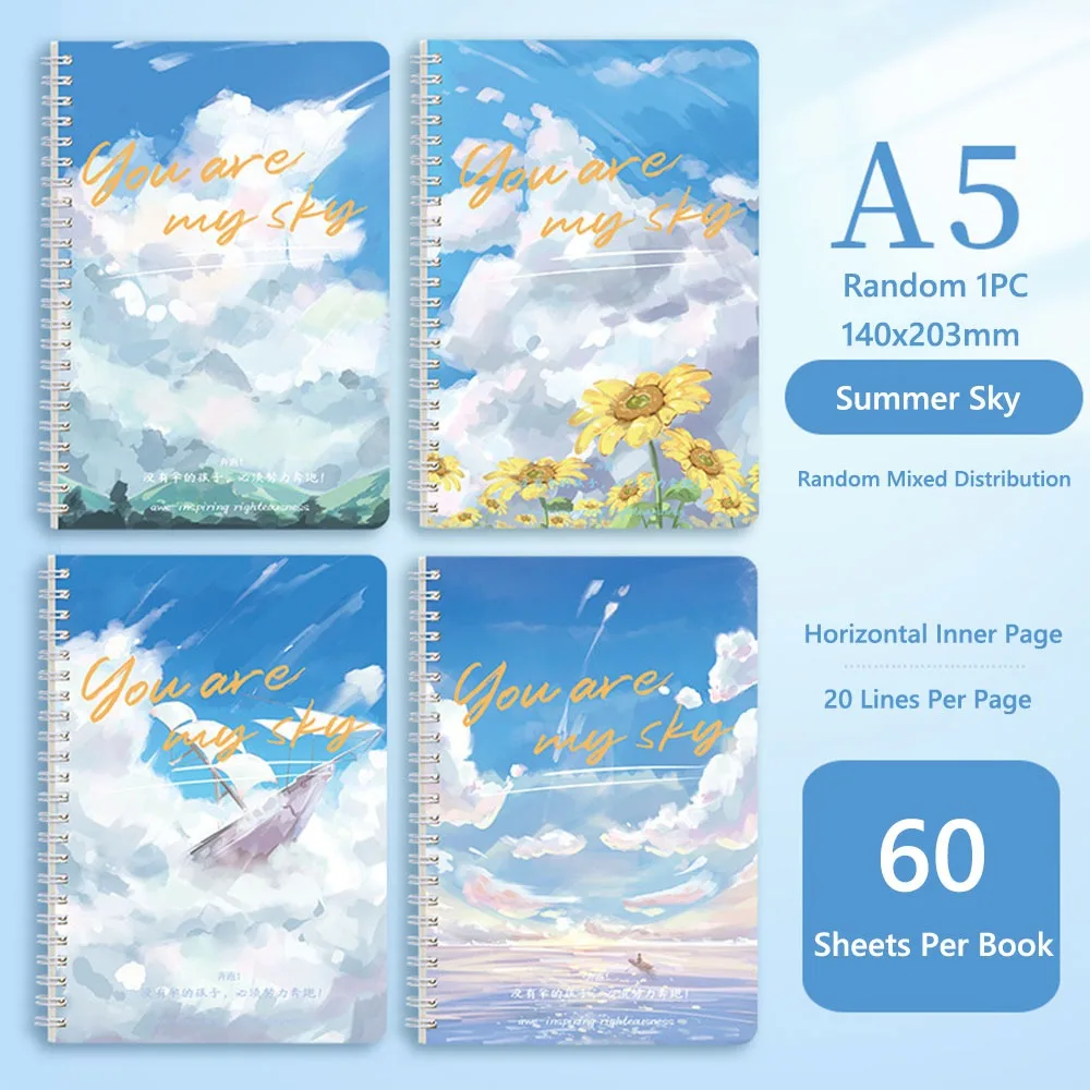 High Quality A5 Spiral Notebooks Perforated Pages Color Notepad Horizontal Line Inner Pages Diary Book Gift
