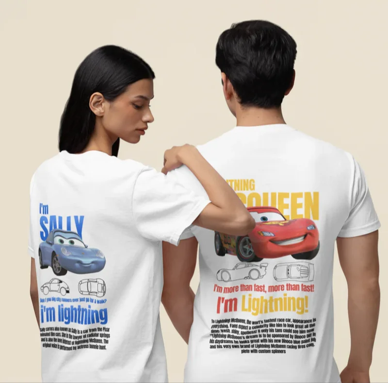 

Семейная летняя мужская и женская футболка с рисунком Sally I'm Lightning Cars McQueen, аксессуары, забавный хлопковый топ для пар, детская футболка