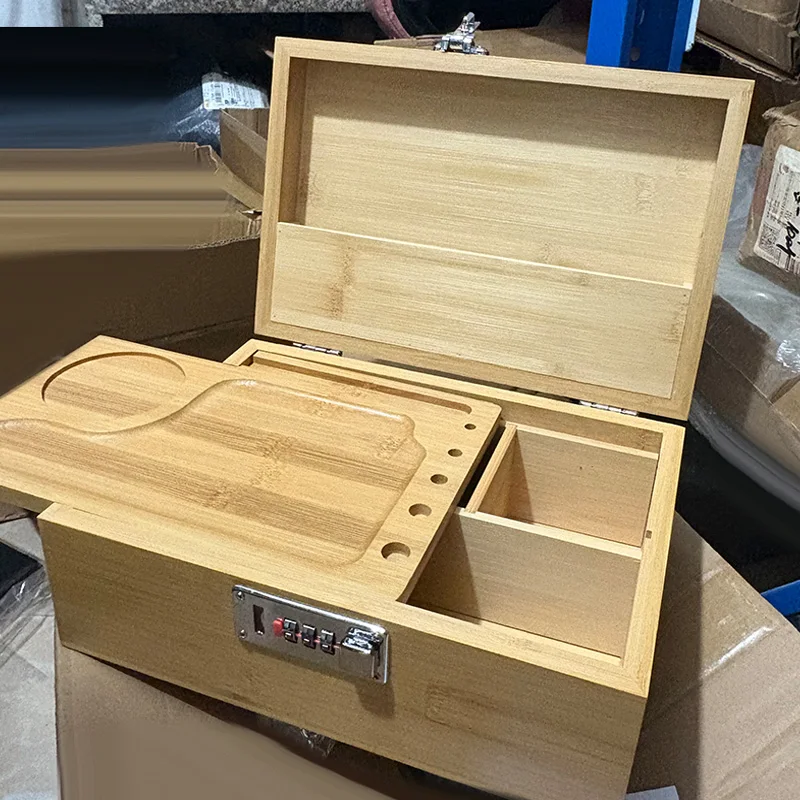 Organizador Storage Box Large Bamboo Box with Rolling Tray Smell Proof Premium Lock Stash Box Accessories
