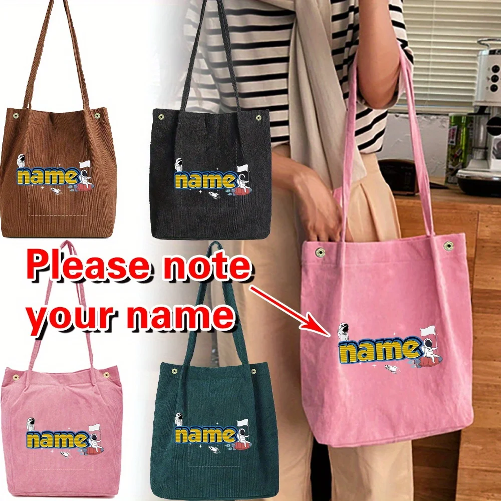 

Personalized Customized New Women's Corduroy Shopping Bag Canvas Shoulder Bag Storage Handbag Fashion Gold Letter Series