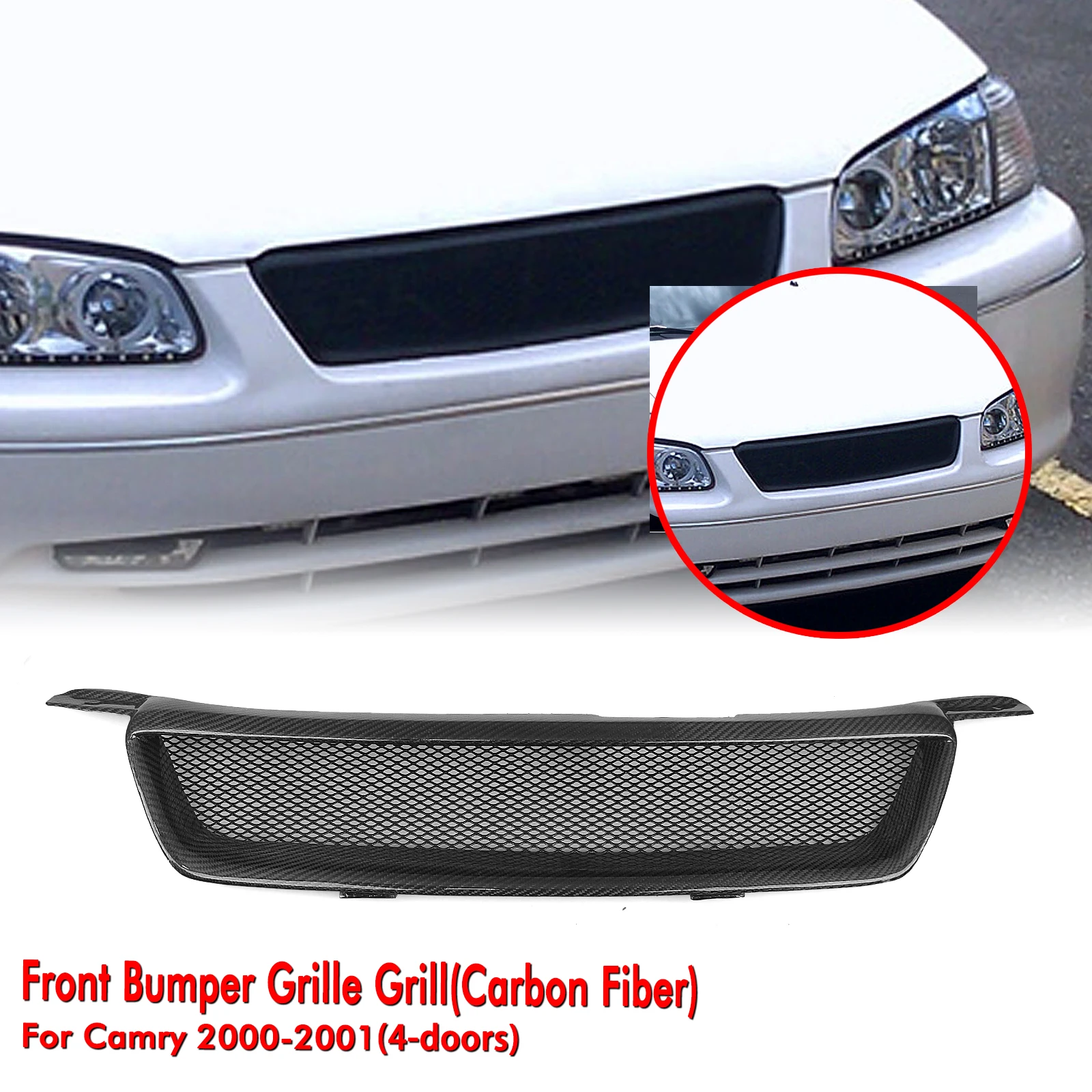 

Front Grille Racing Grill For Toyota Camry 4 Door 2000-2001 Sports Version Carbon Fiber/Fiberglass Upper Bumper Hood Mesh Grid