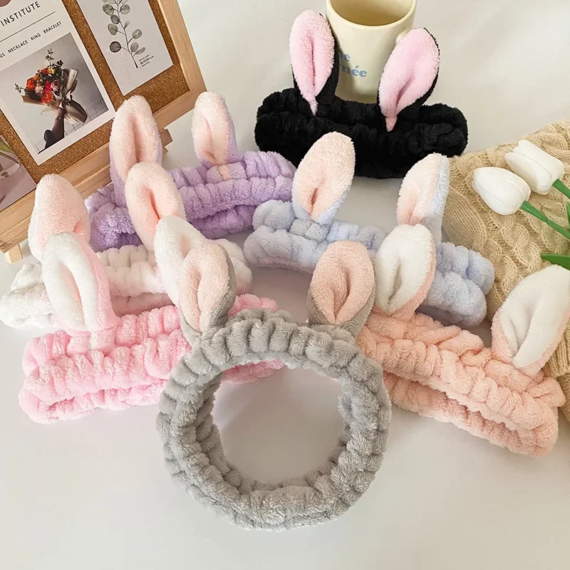 

Women Cute Three-dimensional Rabbit Ears Head Band Flannel Makeup Spa Wash Face Headbands Hair Accessories for Girls Headband