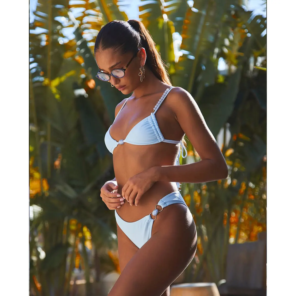 WackDaria Sexy Women's 3-Piece Bikini Set Stone Bead Bandage Swimsuit with Mesh Cover up - Beachwear Swimwear for Trendy Lovers