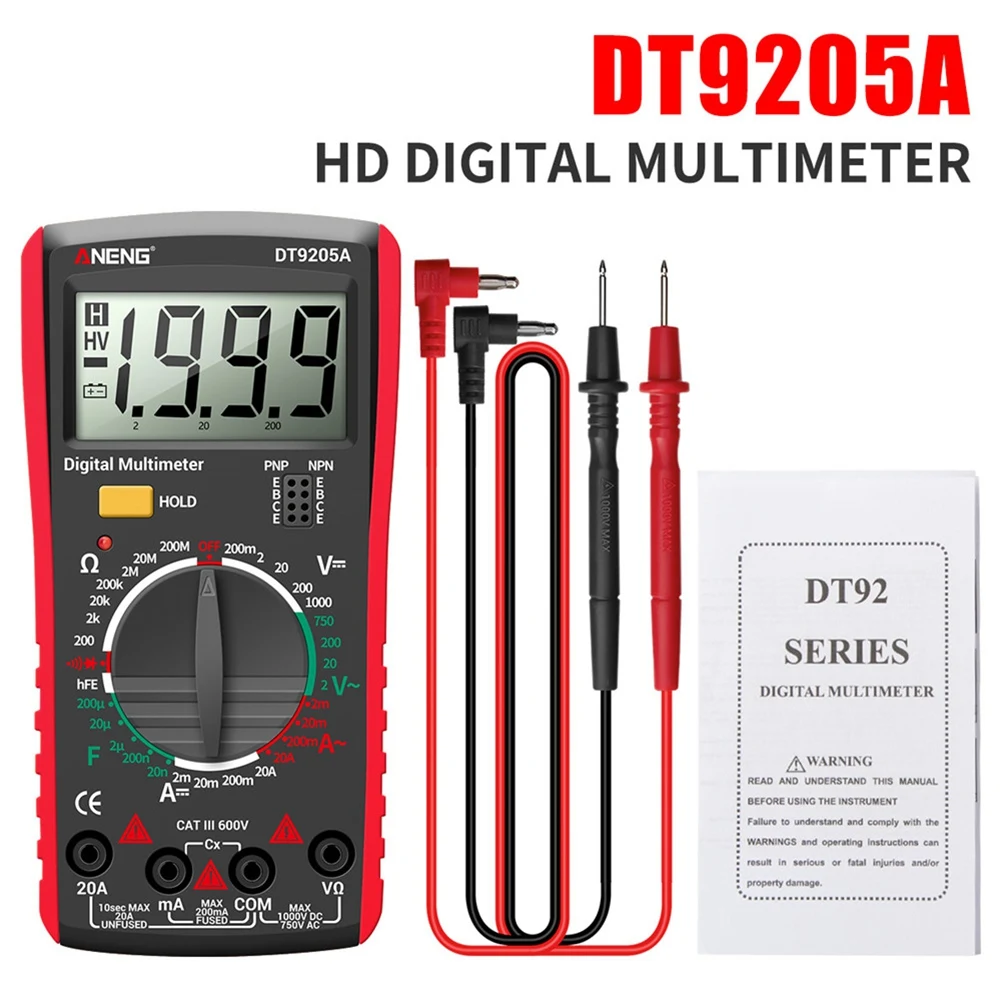 DIDI  DT9205A Digital Multimeter Transistor Tester Electrical NCV Test Meter Profesional Analog Auto Range Red