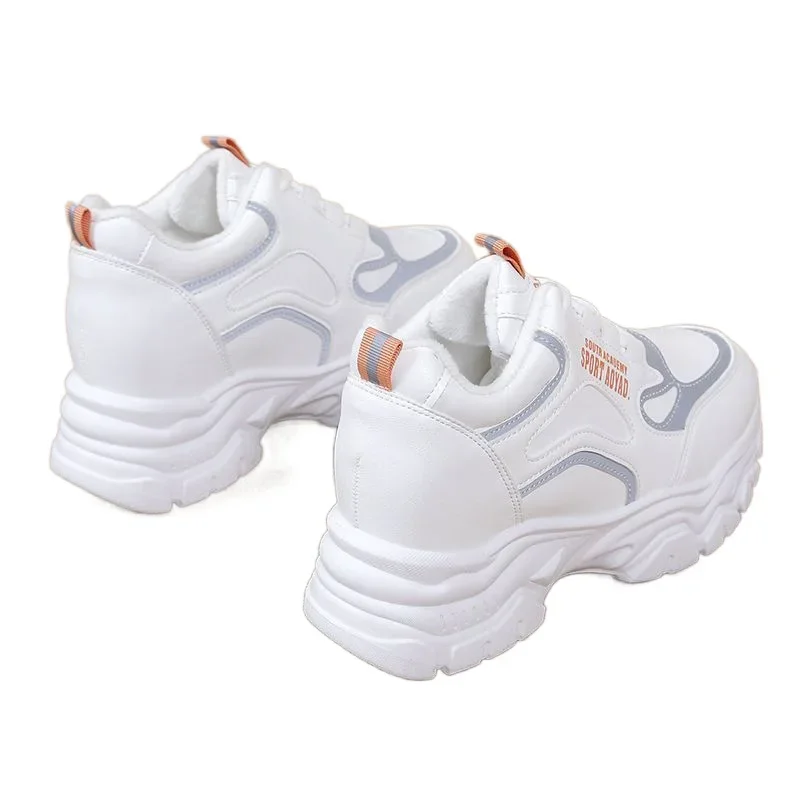 Women's Winter Thickened Sole Fleece Lined Casual Sporty Dad Shoes Trendy Flat Footwear Comfortable Slip-On Sneakers