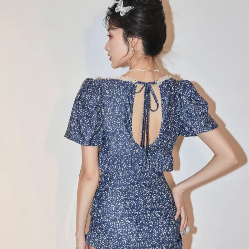 純粋な欲望を持つ女性のための水着ハイエンドな感触セクシーな背中の開いた花柄ギャザースカートスタイルワンピースビーチ水着