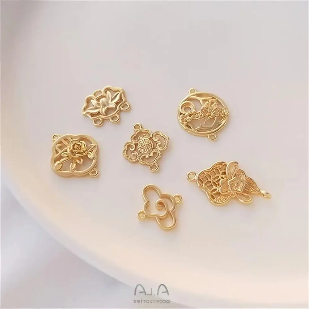 

14K gold bao color Xiangyun Ruyi plum window double hanging connecting accessories handmade DIY bracelet earrings hairpin pendan