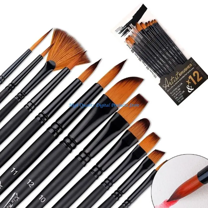 

U2JE 12x Artist Brushes Acrylic Watercolor Paint Brushes Painting Detail Brushes Nylon Hair Paint Brushes Drawing Supplies