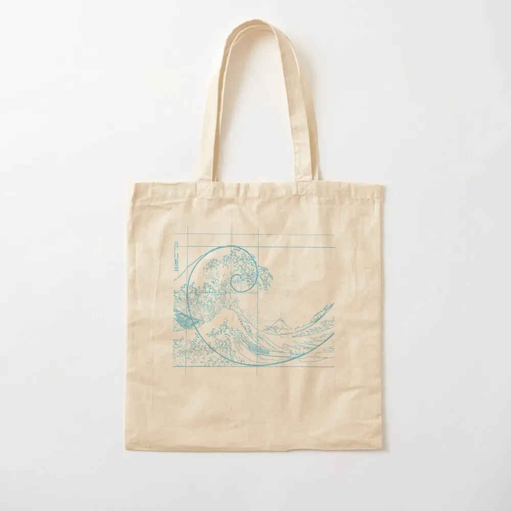 

Hokusai Meets Fibonacci, Linear, Blue Tote Bag tote bags aesthetic hand the