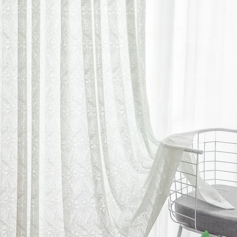 French Lace Yarn Finished Curtains for Living Dining Room Bedroom Korean Rustic White Yarn Bedroom Dining Room Curtain