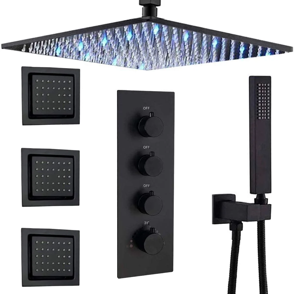 

Contemporary 4-Way Thermostatic Shower Valve Brushed Gold Bronze Polished Brass 4 Outlet Shower Diverter Mixing Ceramic Rain