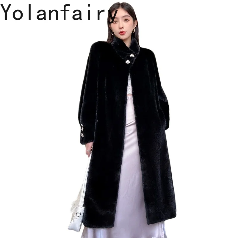 YOLANFAIRY Echter Nerzmantel für Damen, Natürlicher Samt-Pelzmantel, Luxuriöse Jacke aus Vollpelz, 2026 Nerzpelz-Modejacken für Damen, 110 cm