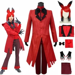 Alastor Hazbin Cosplay Costume Hotel Radio Demon Cosplay Red Jacket Shirt Pants Gloves Tie Uniform Halloween Full Costume